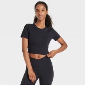Black Crop Fitted Short Sleeve Tee